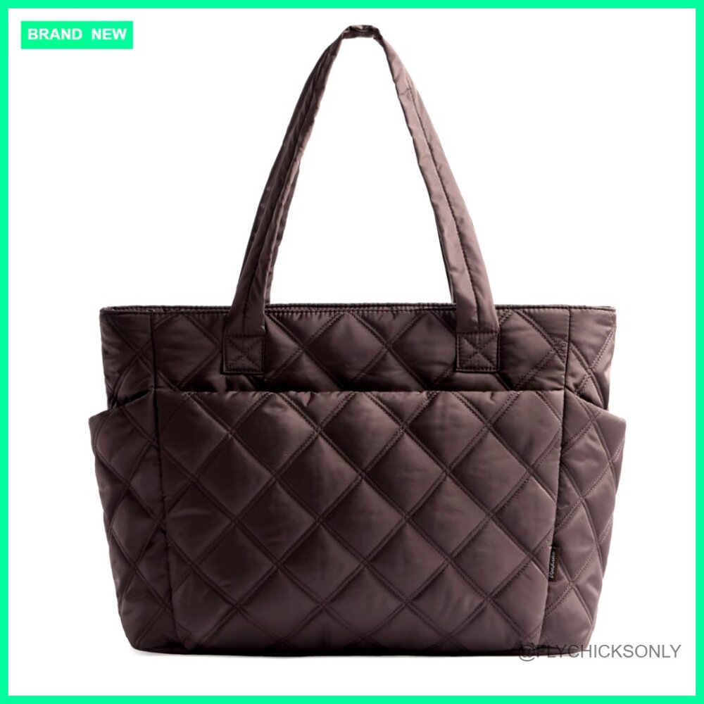 Lightweight Puffer Tote Bag With Zipper, 20l Capacity, Multi-Pocket Work Travel